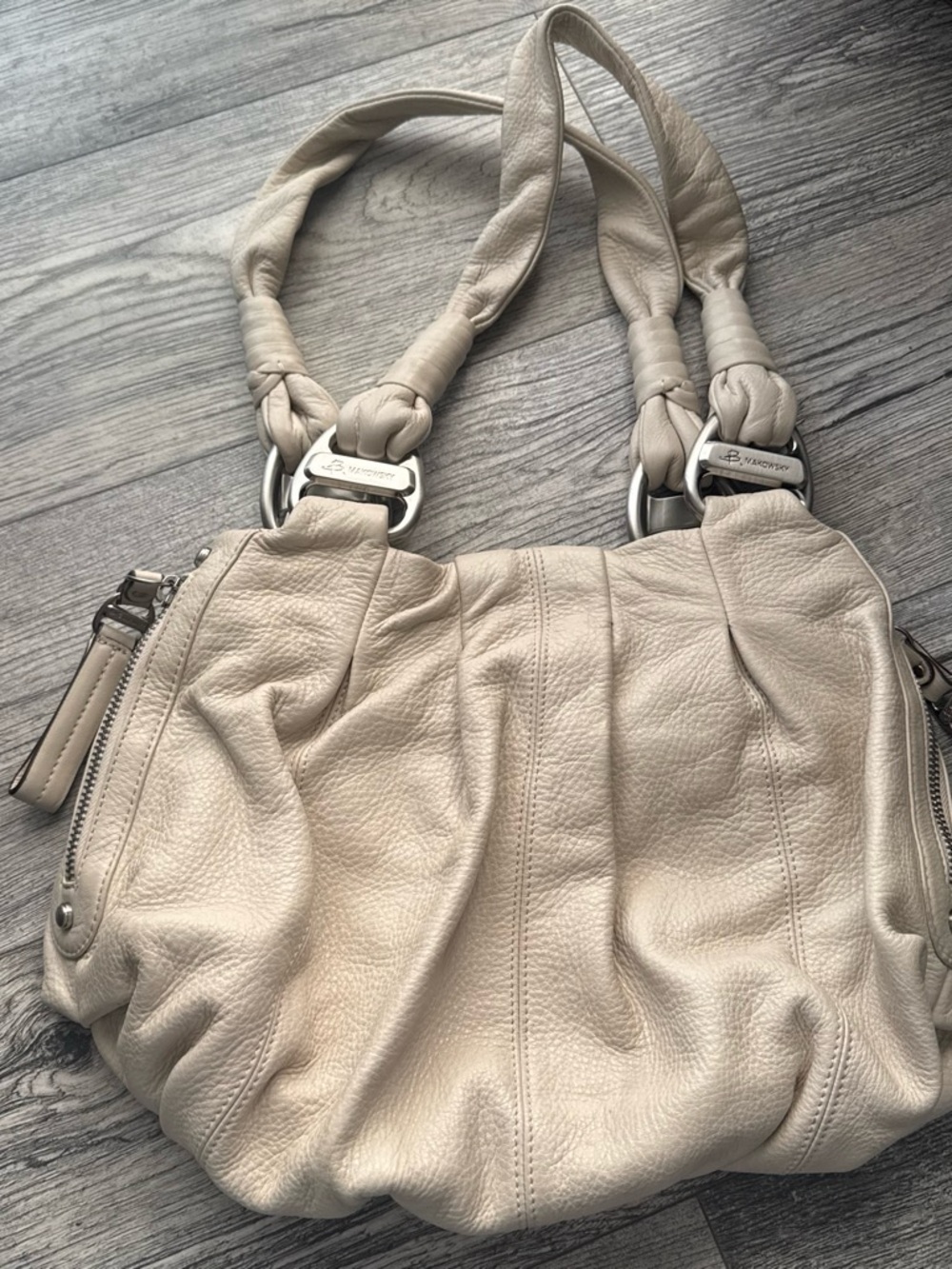 B Makowsky Cream Leather Shoulder Bag